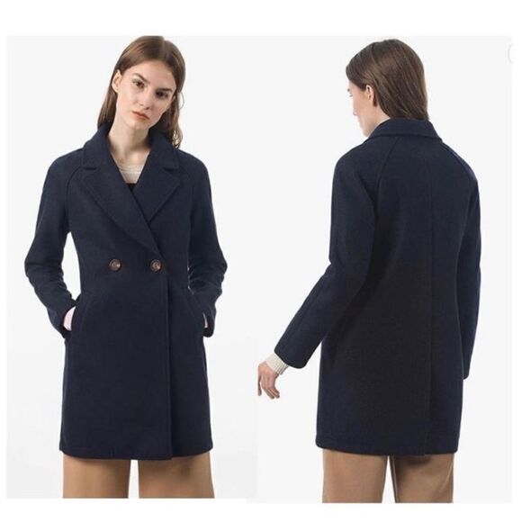 Allegra K Women's Notched Lapel Double Breasted Raglan Winter Coats - Picture 1 of 5